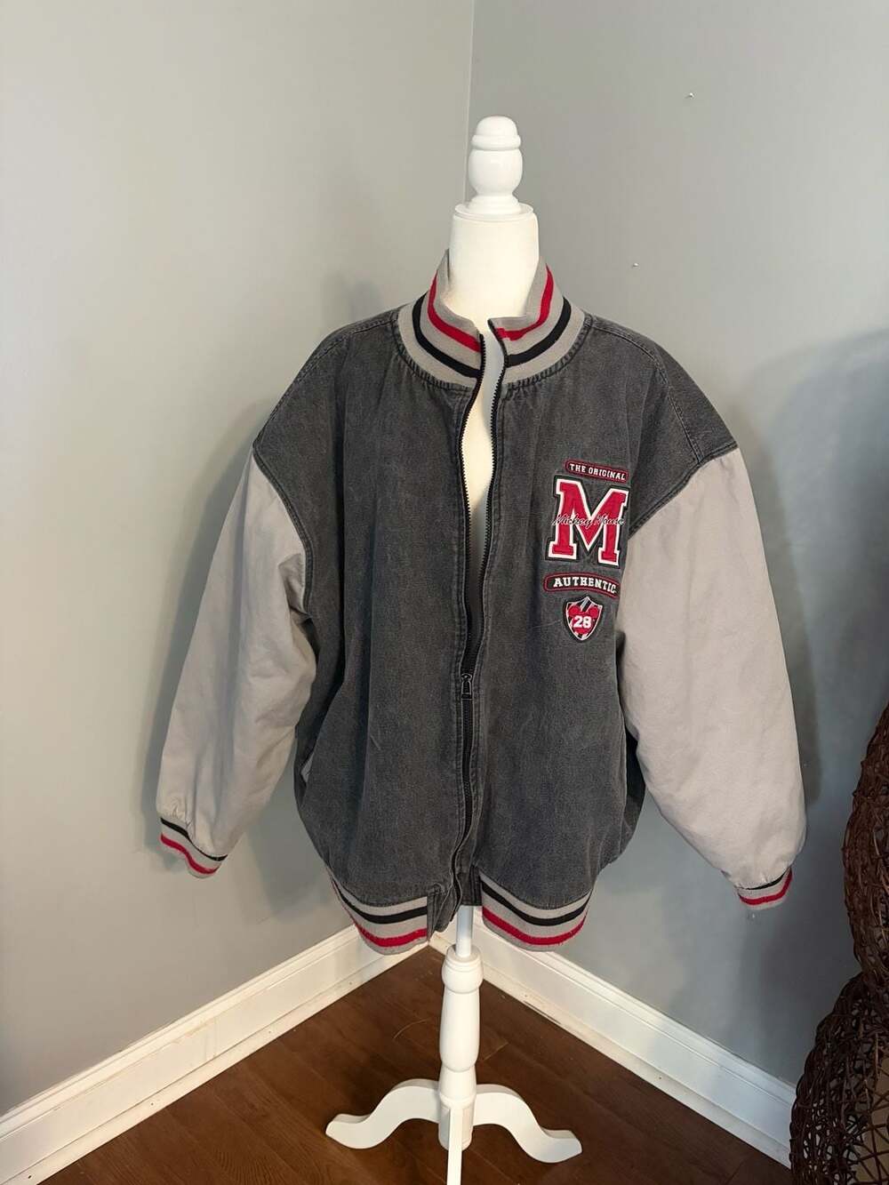 Disney Store Exclusive Original Mickey Mouse Denim Varsity Bomber Jacket XXL